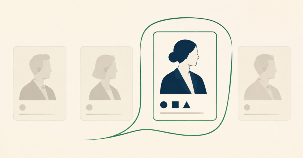 AI recommendation highlighting one lawyer among several professional profiles.