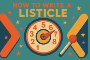 Retro, colourful pinball machine style illustration with numbered balls, symbolising listicles.