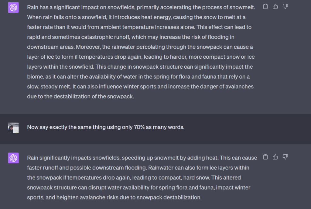 A practical example of reducing words with ChatGPT